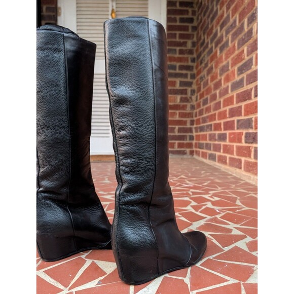 VINCE. Women's Black Leather Knee High Wedge Boots-Pull-On (No Zipper)- Size 6M - Picture 5 of 12